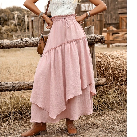 Boho Blush Pink High waisted Stretchy Waist Maxi skirt - Picture 4 of 6